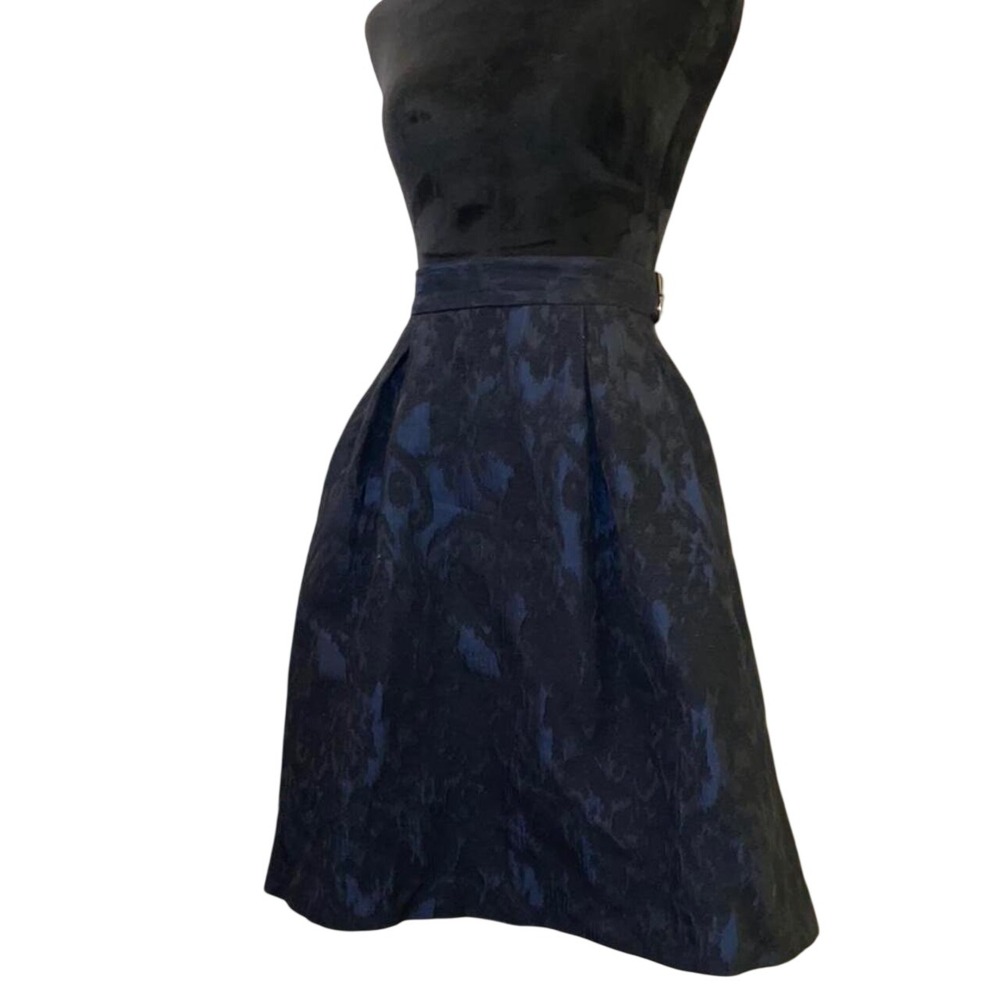 (S) HM Navy Black Jacquard Pleated A-Line Skirt 4 High Waist Cocktail